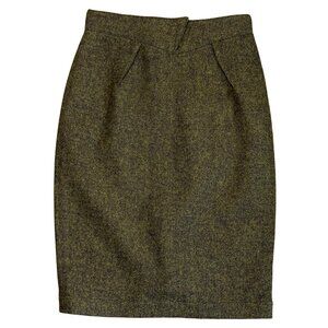 535. THIERRY MUGLER Vintage 80s 100% Wool Green Pencil Skirt Sz 42 27.5"W
